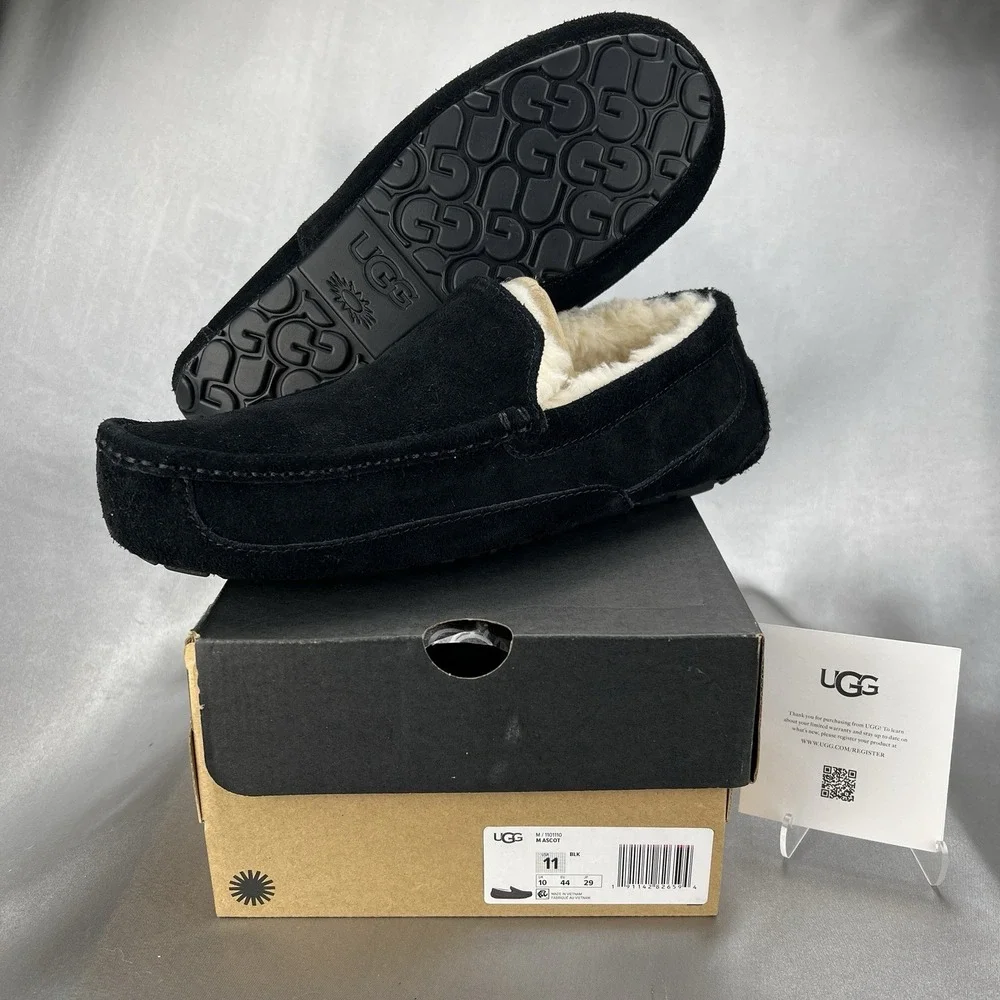 UGG Men's 11 Ascot Slipper | Black | 1101110-BLK | Comfort Slip-On Authentic New